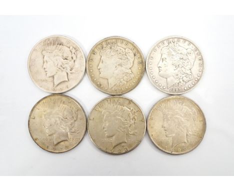 UNITED STATES OF AMERICAtwo Morgan dollars dated 1888 and 1921 (S), and four Peace dollars 1922 (2), 1923 (S) and 1926 (S), (
