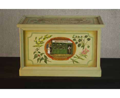 A Victorian style painted medical herbalist trunk, the lid painted for Samuel Bilseed, Medical Herbalist, the front painted w