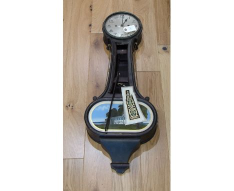 A large 19th century painted American hanging wall banjo clock, with silvered enamel and black painted Arabic numerals, with 