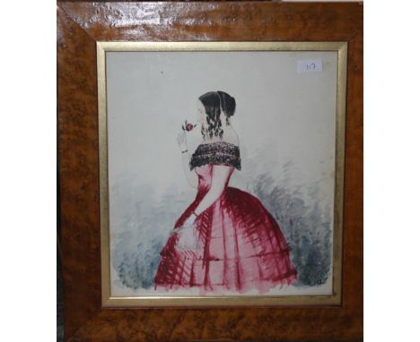 W.G.C. ?; A 19th century portrait study of a young woman holding a flower, signed lower right and dated 1866, pen, ink and wa