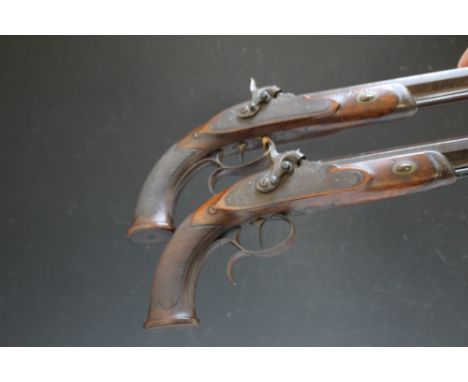 A PAIR OF HANOVERIAN  EARLY 19TH CENTURY PERCUSSION PISTOLS BY ERNST AUGUST STOERMER, Herzberg, octagonal browned barrels wit