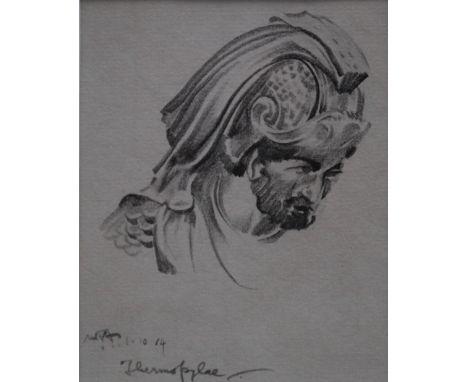SIR WILLIAM RUSSELL FLINT (1880-1969).  Head study of a classical Greek soldier, signed with initials and dated 1-10-64, insc