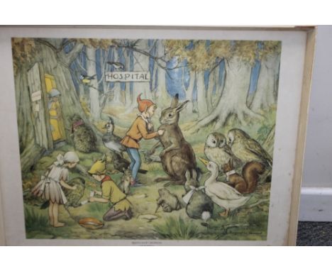 AFTER MARGARET W. TARRANT (1888 - 1959). 'Woodland Hospital', unsigned, coloured print on paper, framed and glazed, 45 x 53 c