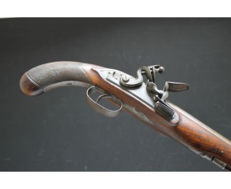 AN EARLY TO MID 19TH CENTURY FLINTLOCK HOLSTER PISTOL BY ALEX THOMSON OF EDINBURGH, marked 'Edinburgh' to the top of the barr