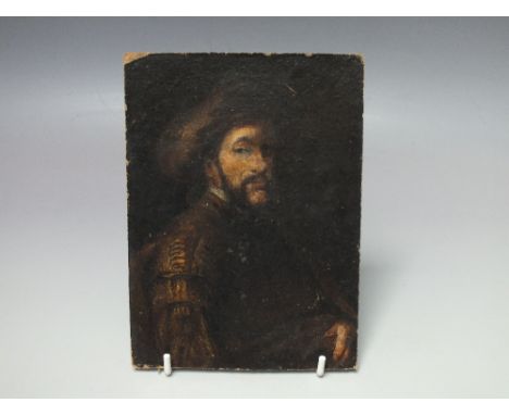 A 19TH CENTURY PORTRAIT STUDY of a bearded gentleman in medieval dress, unsigned, oil on board, unframed, 16 x 12 cm