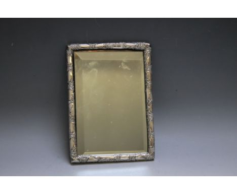 A CONTINENTAL SILVER FRAMED EASEL BACKED SMALL TABLE MIRROR, stamped 800 to frame, H 16.5 cm