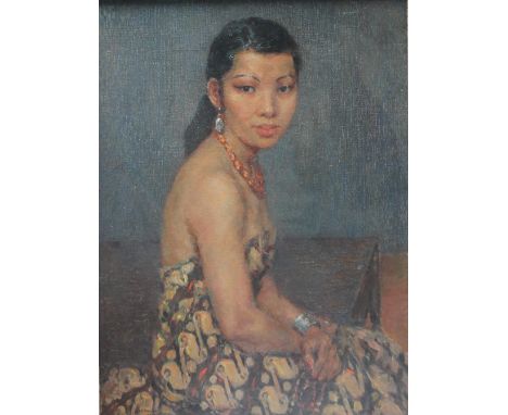 LUCI E E. WALSH (Exh. 1906 - 1940). Portrait study of a young seated Indonesian? woman, signed lower left and dated 1938, oil