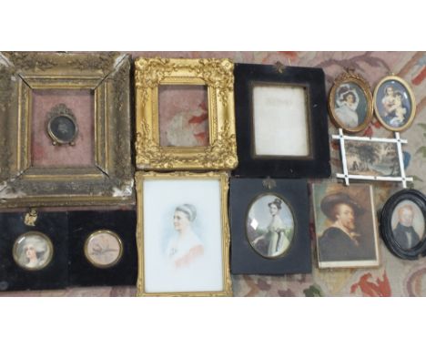 A COLLECTION OF PORTRAIT MINIATURES ETC., various periods and mediums, together with two small gilt frames and a miniature fr