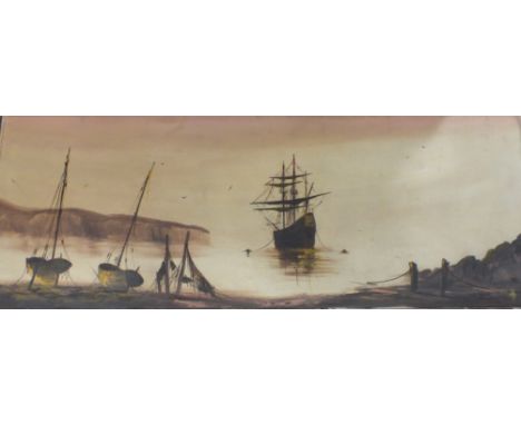 ATTRIBUTED TO BARRY HILTON. A large seascape depicting 'Ships in Calm Seas', monogrammed BH lower right, oil on canvas, unfra
