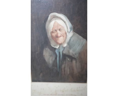 JOHN HASSALL R.I. (1868-1948) A portrait study of an old lady 'Long Life, Health and Happiness', signed lower right and dated