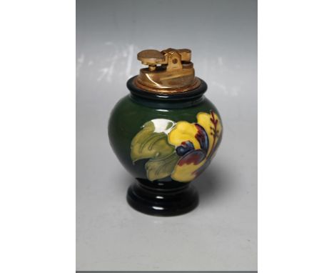 A MOORCROFT 'HIBISCUS' PATTERN TABLE LIGHTER, impressed and painted marks to base, overall H 11 cm