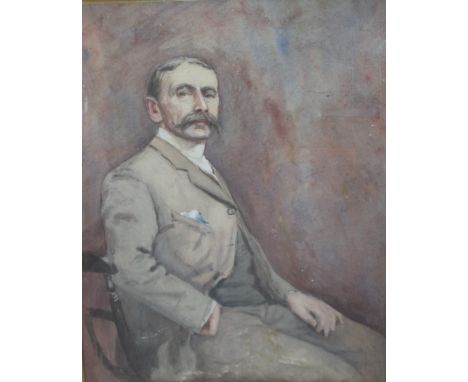 J. FELIX DARLEY (1847 - 1932). Self portrait of the artist sitting in a chair, signed with initials lower left, watercolour, 