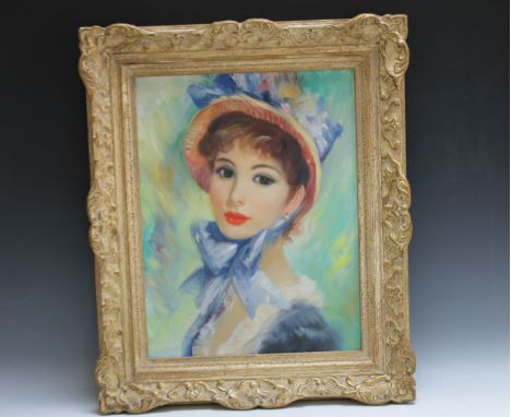 FREDERICK JOHN LLOYD STREVENS (1902 - 1990). A portrait study of a young lady wearing a bonnet 'Adrienne' see verso, signed l