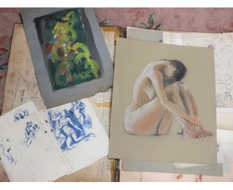 DAVID MACCOBY (b.1925). A folio of mainly nude sketches, some with studio stamp, all unframed, largest 55 x 44 cm (Approx 30)