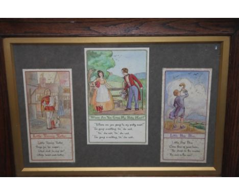 AFTER C. M. WOOD. Three nursery rhyme studies in one frame - 'Little Tommy Tucker', 'Where Are You Going My Pretty Maid' and 