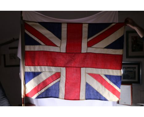British flag bearer's pole and Union Jack with brass spike finial, 227cm long, with leather carrying case&nbsp; 