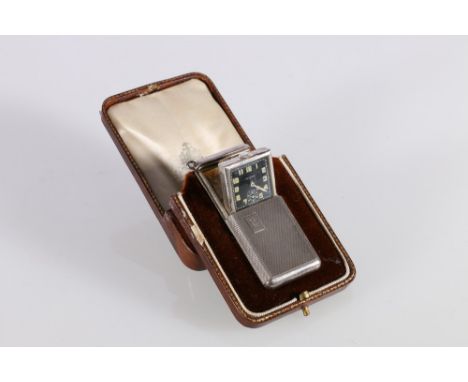 Military style purse watch by Vertex in Art Deco style silver case, the face in the military style with blackened dial and pa