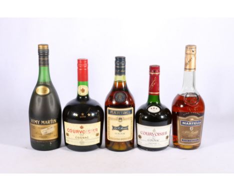 Five bottles of brandy including MARTELL cognac no vol or abv stated, MARTELL VS fine cognac 70cl 40% abv, REMY MARTIN VSOP f