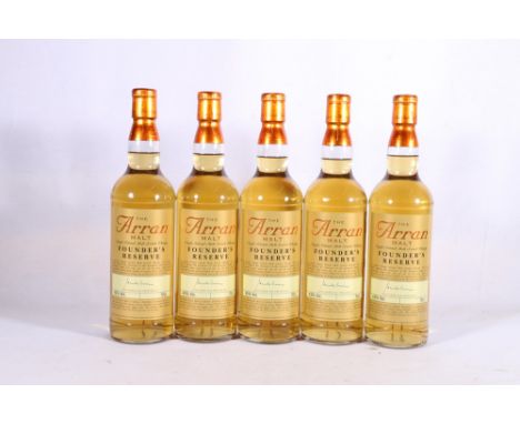 Five bottles of ARRAN Founder's Reserve single Island malt Scotch whisky 70cl 43% abv, (5) 