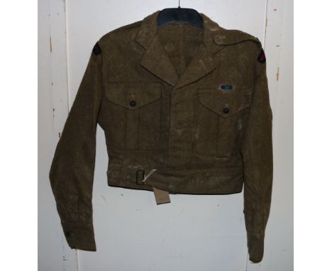 British Army khaki green dress uniform jacket having Clarence Clothing Co Ltd of Belfast Northern Ireland label "Battledress 