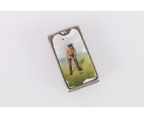 Golfing interest, a Victorian silver and enamel vesta case by Sampson Mordan &amp; Co London 1890, the front decorated with g