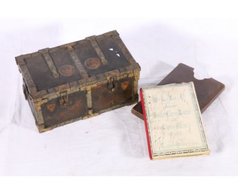 De La Rue Improved Pocket Chess Board with Chess Men (lacking one piece) in sleeve and Huntley and Palmers biscuit tin in the