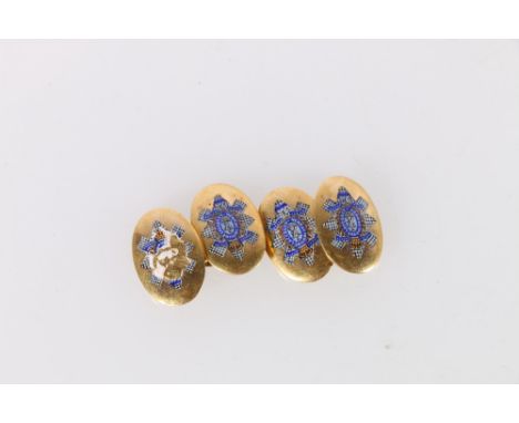 Pair of 18ct gold and enamel cufflinks with Black Watch insignia, 8.7g gross, damage to the enamel&nbsp; 