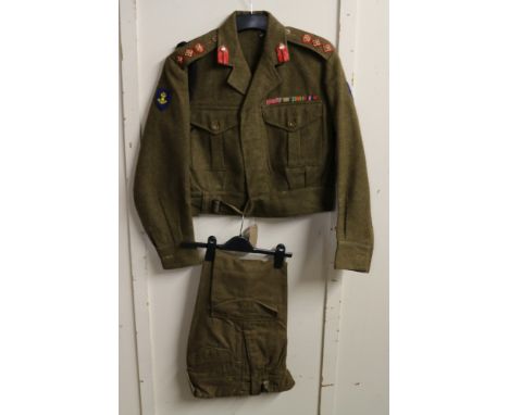 British Army khaki green dress uniform jacket having Mourne Clothing Co Ltd label "Battledress Blouses 1949 pattern, size no6