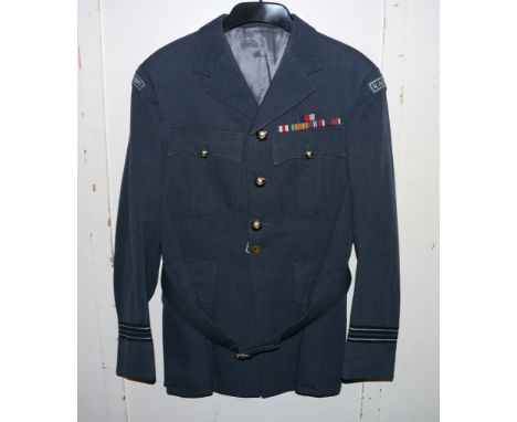 British Royal Air Force dress uniform jacket having Gieves label marked for "Flight Lieutenant W K Sudworth RAF 17061 Plymout