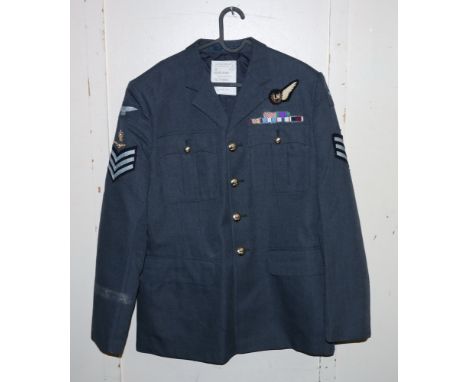 British Royal Air Force dress uniform jacket having label penned "F/S JONES" with RAF Staybrite buttons, pair of cloth eagle 