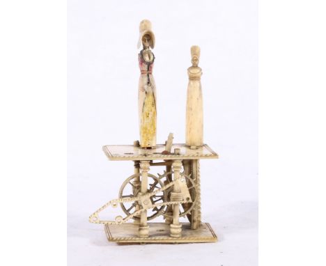 Early 19th century Napoleonic French prisoner of war carved bone "Spinning Jenny" toy automaton,&nbsp; 