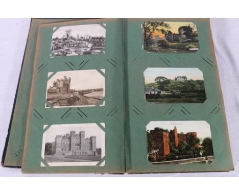 Edwardian Art Nouveau Design postcard album containing over 200 postcards of Castle interest including Glamis Castle, Ardnamu