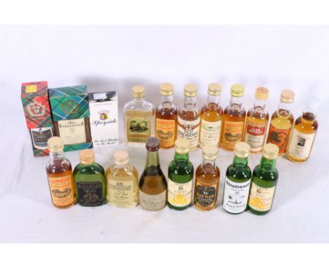 Malt Scotch whisky miniatures including BALVENIE 8 year old 1 2/3 fl ozs 70° proof, ABERLOUR-GLENLIVET 12 year old 43% vol, T