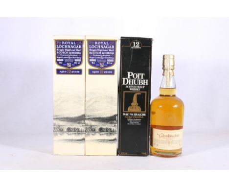 Four bottles of single malt Scotch whisky including GLENKINCHIE 10 year old 70cl, 43% abv, two ROYAL LOCHNAGAR 12 year old 70
