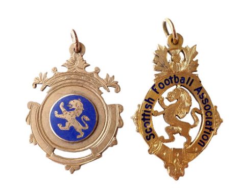 CLYDE FOOTBALL CLUB INTEREST -
a Scottish Cup Winners nine carat gold and enamel medal engraved 'Scottish Cup 1938-39 Won by 