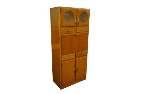 1950 S Remploy Oak Veneer Kitchen Cabinet With Double Glazed