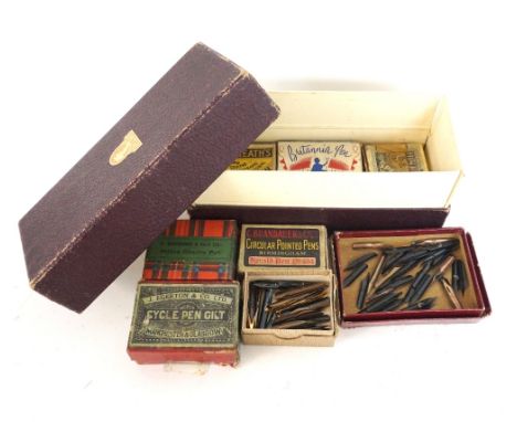 COLLECTION OF VINTAGE FOUNTAIN PEN NIBS
with original boxes, includes 'Geo.Hughes Toboggan Rapid Writer', 'John Heath's', 'Br