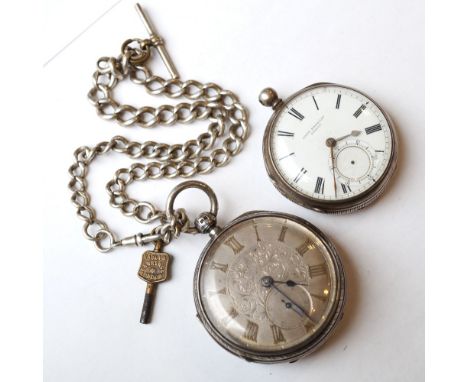 GEORGE V SILVER CASED POCKET WATCH
the silvered dial with floral and scroll engraved decoration, Roman numerals and subsidiar