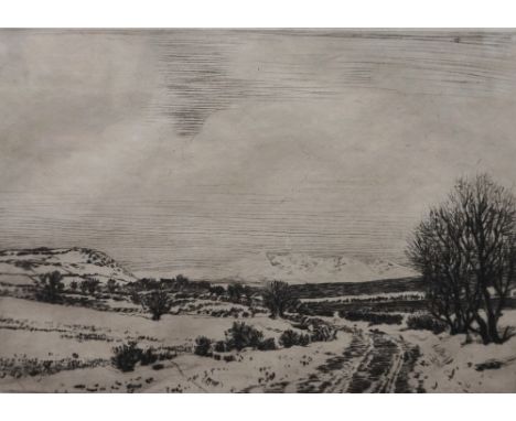 GEORGE HOUSTON 
Near West Kilbride, a print, 13.5cm x 18cm, Frank Adcroft, farm cottage, a print, signed and dated '37, 12cm 