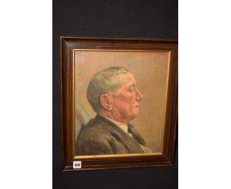 An oil painting by D.G. Pickup - portrait of a man in profile, signed, exhibited in 1948 at The Shipley Art Gallery.