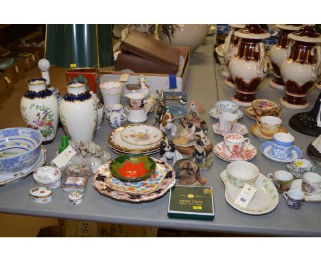 A pair of Royal Worcester 'Fabulous Bird' decorated vases (damages and weighted); a Chinese frog vase converted to a table la