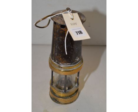 A Patterson Type A1 brass miner's lamp, steel bonnet.