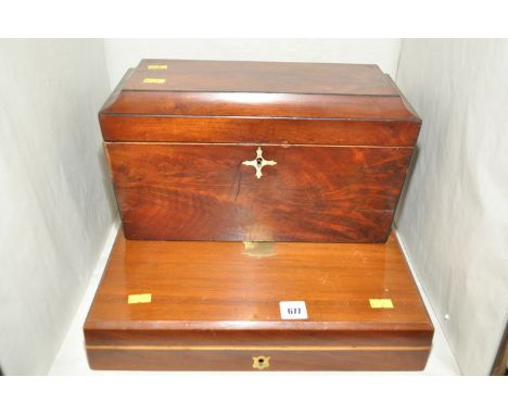 A 19th Century mahogany sarcophagus-shaped tea caddy, with brass fruit basketing handles; together with a mahogany dessert cu