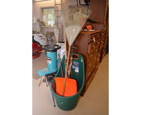 A Black & Decker electric compost shredder, Model D38; together with a collection of garden tools.