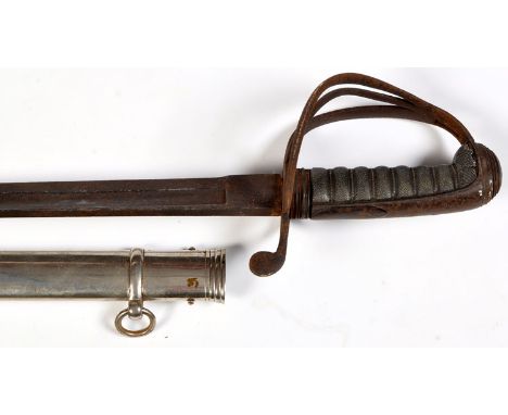 A 19th Century British Cavalry officer's sword, 1821 pattern, the 33in. (84cms) curved single edge fullered blade above a hil