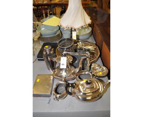 Silver plated ware, to include: a cocktail shaker; a Viners of Sheffield bottle stand; shell-shaped butters; a Viners four-pi