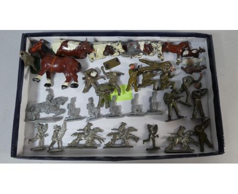 A Small Collection of Metal Army Figures, Cowboys & Indians, Farm Animals etc 