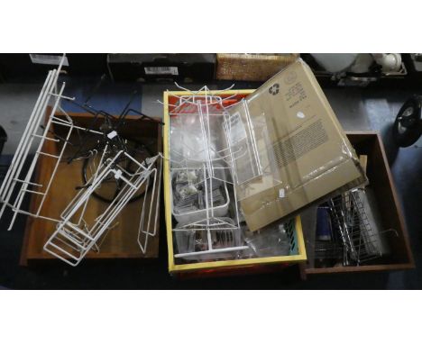 Three Boxes of Sundries to Include Key Rings, Key Ring Stands, Tools etc 
