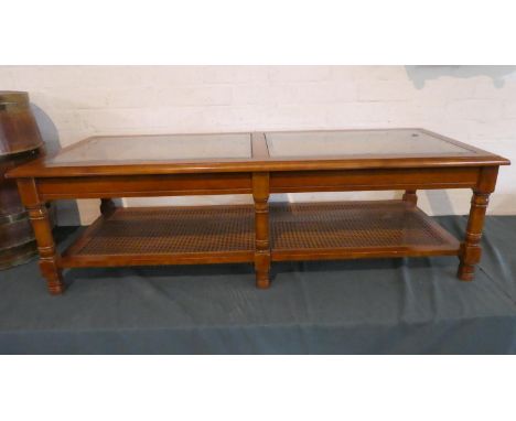 A Two Tier Rectangular Coffee Table with Cane Stretcher Shelf, 129cm Long 