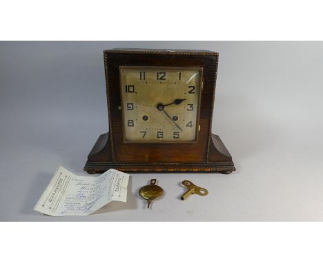 An Art Deco Oak Mantle Clock, 30cm Wide 